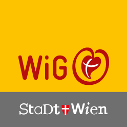 Das Logo zeigt den Schriftzug "WiG" sowie die Abbildung des Wiener Wappens sowie die Wörter "Stadt Wien"